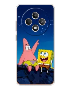 Чехол для OPPO Reno12 FS с картинкой «Губка Боб и Патрик ночью»