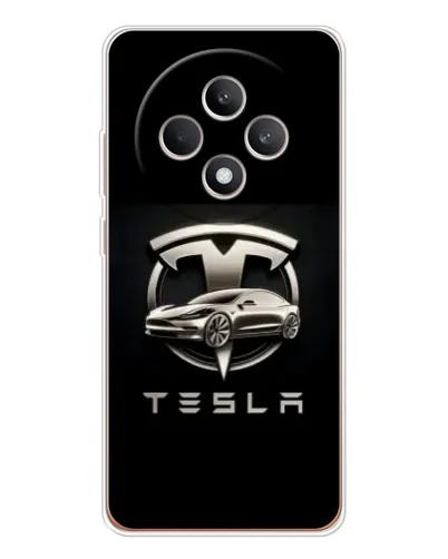 Чехол для OPPO Reno12 FS с картинкой «Tesla — серебристое авто»