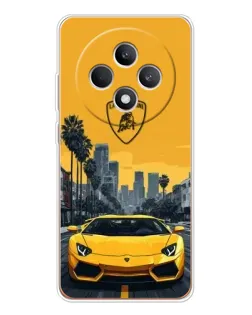 Чехол для OPPO Reno12 FS с картинкой «Желтый Lamborghini город»