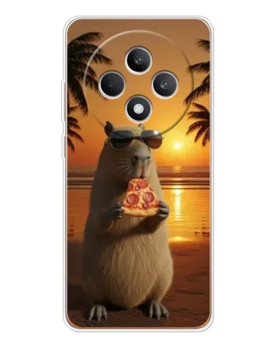 Чехол для OPPO Reno12 FS с картинкой «Капибара с пиццей»