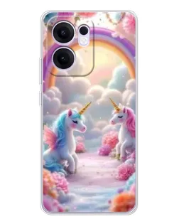 Чехол для OPPO Reno13 F с картинкой «Радуга и единороги»