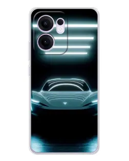 Чехол для OPPO Reno13 F с картинкой «Tesla в неоне»