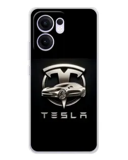 Чехол для OPPO Reno13 F с картинкой «Tesla — серебристое авто»