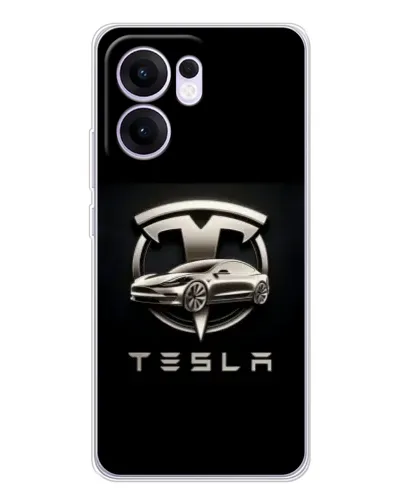 Чехол для OPPO Reno13 F с картинкой «Tesla — серебристое авто»