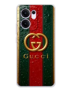 Чехол для OPPO Reno 13 FS 5G с картинкой «Gucci — фирменная полоса и золото»