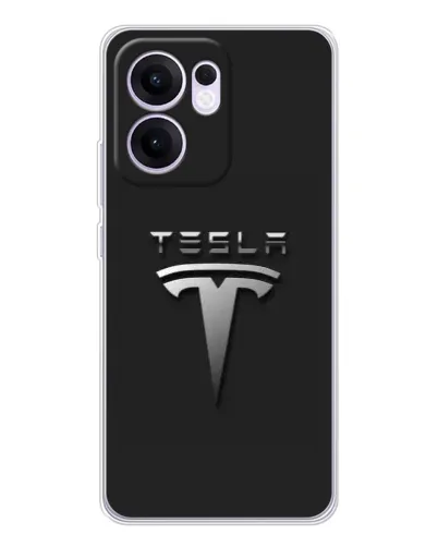 Чехол для OPPO Reno 13 FS 5G с картинкой «Стальной логотип Tesla»
