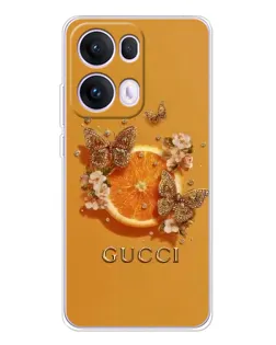 Чехол для OPPO Reno13 Pro с картинкой «Gucci — золотые бабочки»