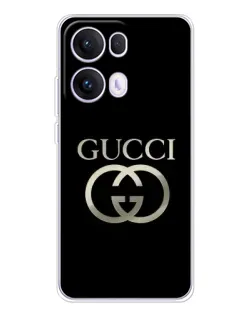 Чехол для OPPO Reno13 Pro с картинкой «Gucci — золото на черном»