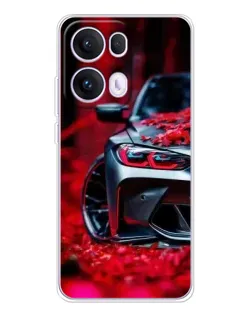 Чехол для OPPO Reno13 Pro с картинкой «Спортивная BMW и цветы»