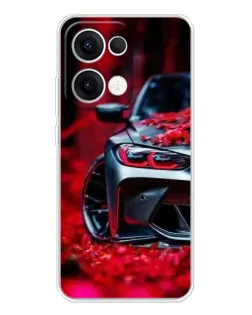 Чехол для OPPO Reno13 с картинкой «Спортивная BMW и цветы»