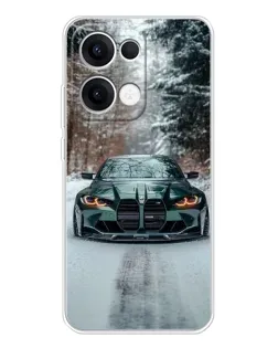 Чехол для OPPO Reno13 с картинкой «BMW в зимнем лесу»
