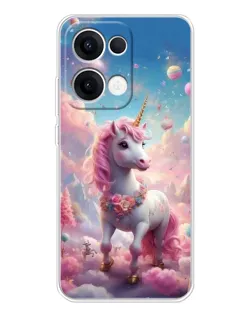 Чехол для OPPO Reno13 с картинкой «Единорог среди облаков»