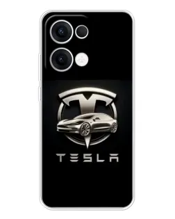 Чохол для OPPO Reno13 з картинкою «Tesla — срібне авто»
