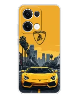 Чохол для OPPO Reno13 з картинкою «Жовтий Lamborghini місто»