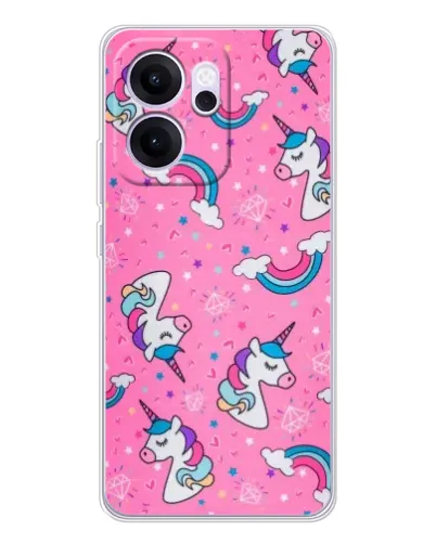Чехол для OPPO Reno14 F с картинкой «Unicorn паттерн розовый»