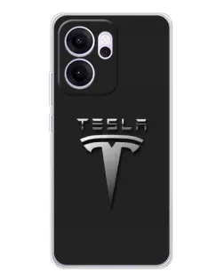 Чехол для OPPO Reno14 F с картинкой «Стальной логотип Tesla»