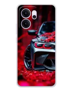 Чехол для OPPO Reno14 FS с картинкой «Спортивная BMW и цветы»