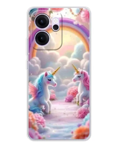 Чехол для OPPO Reno14 FS с картинкой «Радуга и единороги»