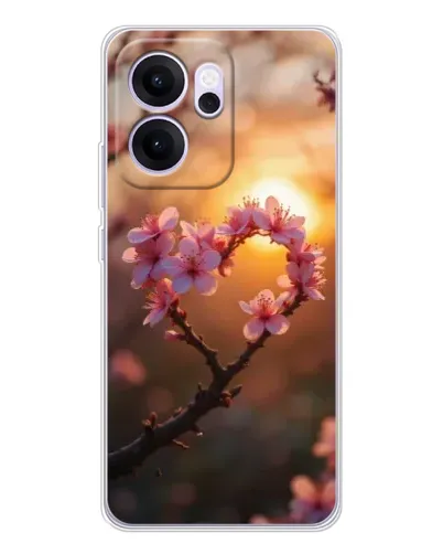 Чехол для OPPO Reno14 FS с картинкой «Розовый цвет сердце на фоне заката»