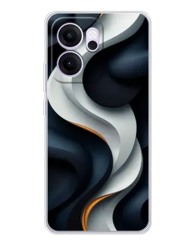 Чехол для OPPO Reno14 FS с картинкой «Объемные черно-белые ленты» Чехол для OPPO Reno14 FS с картинкой «Объемные черно-белые ленты»