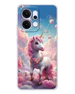 Чехол для OPPO Reno14 Pro с картинкой «Единорог среди облаков»