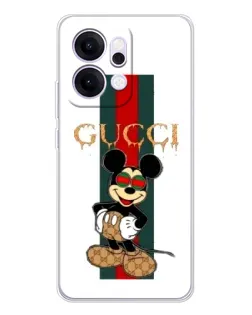 Чехол для OPPO Reno14 с картинкой «Микки Маус Gucci — полосы»
