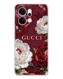 Чехол для OPPO Reno14 с картинкой «Gucci — бордовые розы»