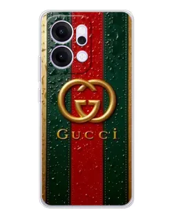 Чехол для OPPO Reno14 с картинкой «Gucci — фирменная полоса и золото»