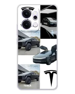 Чехол для OPPO Reno14 с картинкой «Коллаж Cybertruck Tesla»