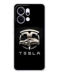 Чехол для OPPO Reno14 с картинкой «Tesla — серебристое авто»