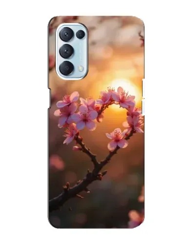 Чехол для OPPO Reno5 4G с картинкой «Розовый цвет сердце на фоне заката»