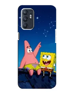 Чехол для OPPO Reno6 5G с картинкой «Губка Боб и Патрик ночью»