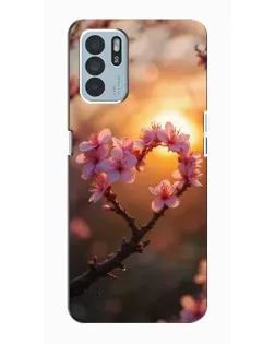 Чехол для OPPO Reno6 Z с картинкой «Розовый цвет сердце на фоне заката»