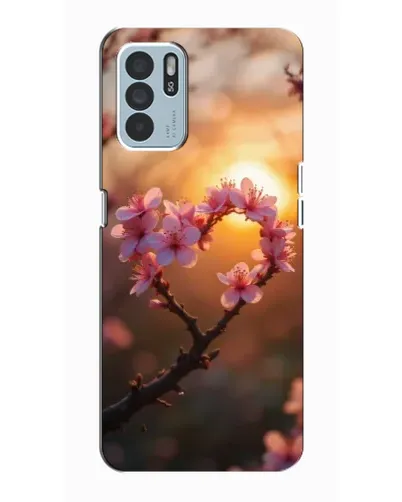 Чехол для OPPO Reno6 Z с картинкой «Розовый цвет сердце на фоне заката»