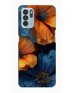 Чехол для OPPO Reno6 Z с картинкой «Яркая сине-оранжевая флора»