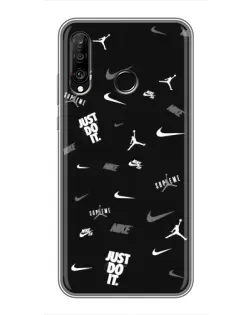 Чехол для Huawei P30 Lite / Nova 4e с картинкой «Nike Black Pattern»