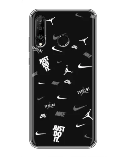 Чехол для Huawei P30 Lite / Nova 4e с картинкой «Nike Black Pattern»