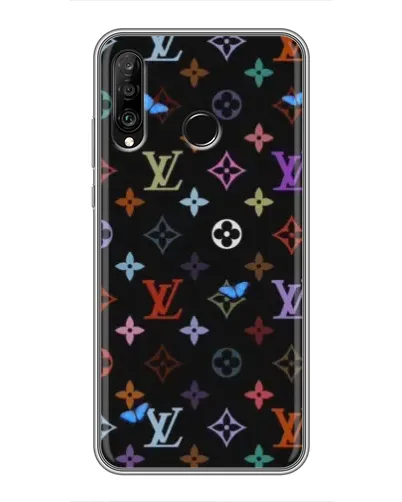 Чехол для Huawei P30 Lite / Nova 4e с картинкой «Цветная монограмма LV»