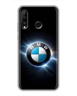 Чехол для Huawei P30 Lite / Nova 4e с картинкой «BMW — неоновое сияние»