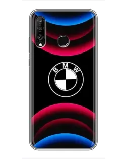 Чехол для Huawei P30 Lite / Nova 4e с картинкой «Логотип BMW и неоновые дуги»