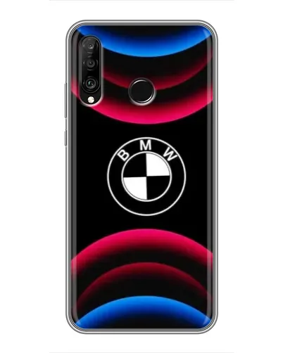 Чехол для Huawei P30 Lite / Nova 4e с картинкой «Логотип BMW и неоновые дуги»