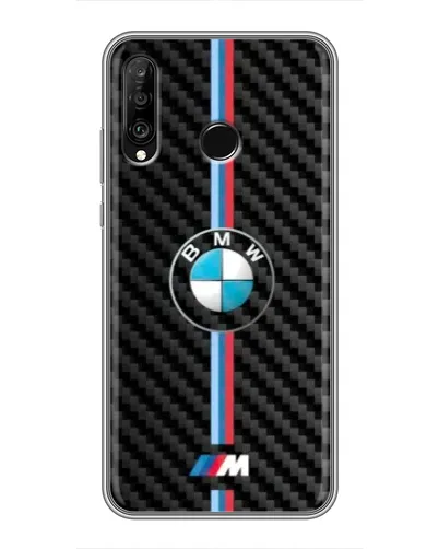 Чехол для Huawei P30 Lite / Nova 4e с картинкой «Эмблема BMW и карбон»