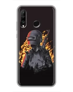 Чехол для Huawei P30 Lite / Nova 4e с картинкой «PUBG — огненный силуэт»