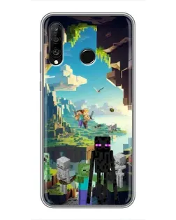 Чехол для Huawei P30 Lite / Nova 4e с картинкой «Эндермен в лесу»