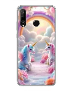 Чохол для Huawei P30 Lite / Nova 4e з картинкою «Веселка і єдинороги»