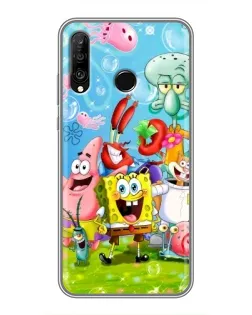 Чехол для Huawei P30 Lite / Nova 4e с картинкой «Губка Боб и друзья»