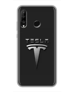 Чехол для Huawei P30 Lite / Nova 4e с картинкой «Стальной логотип Tesla»