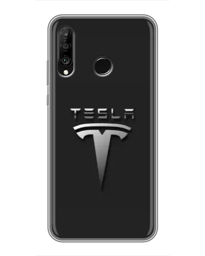 Чехол для Huawei P30 Lite / Nova 4e с картинкой «Стальной логотип Tesla»