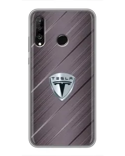 Чехол для Huawei P30 Lite / Nova 4e с картинкой «Металлическая текстура Tesla»