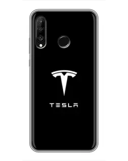 Чехол для Huawei P30 Lite / Nova 4e с картинкой «Tesla White Logo»